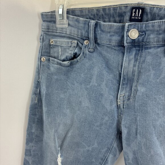 Gap Womens Size 26 Girlfriend Jeans Blue Distressed Stretch Denim Casual Pants - Picture 3 of 8